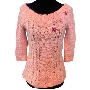 Free People Pink Cable Knit Sweater